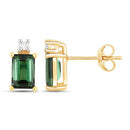 1.24 Carat Genuine Green Tourmaline and White Diamond 14K Yellow Gold Earrings-6