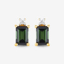1.24 Carat Genuine Green Tourmaline and White Diamond 14K Yellow Gold Earrings-9