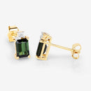 1.24 Carat Genuine Green Tourmaline and White Diamond 14K Yellow Gold Earrings-10