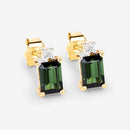1.24 Carat Genuine Green Tourmaline and White Diamond 14K Yellow Gold Earrings-11