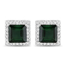 1.55 Carat Genuine Green Tourmaline and White Diamond 14K White Gold Earrings-5