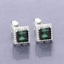 1.55 Carat Genuine Green Tourmaline and White Diamond 14K White Gold Earrings-8