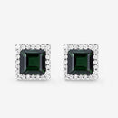 1.55 Carat Genuine Green Tourmaline and White Diamond 14K White Gold Earrings-9