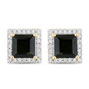 1.55 Carat Genuine Green Tourmaline and White Diamond 14K Yellow Gold Earrings-5