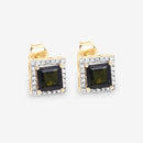 1.55 Carat Genuine Green Tourmaline and White Diamond 14K Yellow Gold Earrings-11