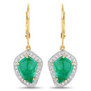 6.40 Carat Genuine Colombian Emerald and White Diamond 14K Yellow Gold Earrings-5