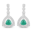 1.39 Carat Genuine Zambian Emerald and White Diamond 14K White Gold Earrings-4