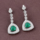 1.39 Carat Genuine Zambian Emerald and White Diamond 14K White Gold Earrings-5