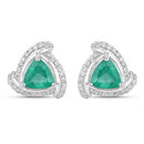 1.23 Carat Genuine Zambian Emerald and White Diamond 14K White Gold Earrings-2