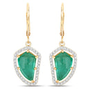 7.56 Carat Genuine Colombian Emerald and White Diamond 14K Yellow Gold Earrings-4