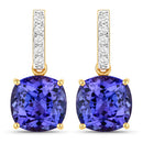 5.64 Carat Genuine Tanzanite and White Diamond 14K Yellow Gold Earrings-5