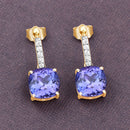 5.64 Carat Genuine Tanzanite and White Diamond 14K Yellow Gold Earrings-6