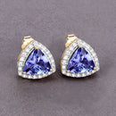 3.82 Carat Genuine Tanzanite and White Diamond 14K Yellow Gold Earrings-6