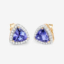 3.82 Carat Genuine Tanzanite and White Diamond 14K Yellow Gold Earrings-7