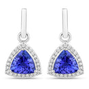 3.86 Carat Genuine Tanzanite and White Diamond 14K White Gold Earrings-4