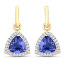 3.86 Carat Genuine Tanzanite and White Diamond 14K Yellow Gold Earrings-4