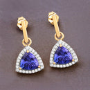 3.86 Carat Genuine Tanzanite and White Diamond 14K Yellow Gold Earrings-5