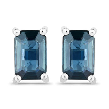 0.80 Carat Genuine Blue Sapphire 14K White Gold Earrings