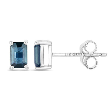 0.80 Carat Genuine Blue Sapphire 14K White Gold Earrings - 0