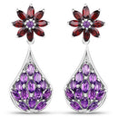 3.80 Carat Genuine Amethyst, Garnet and Amethyst .925 Sterling Silver Earrings-4