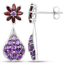 3.80 Carat Genuine Amethyst, Garnet and Amethyst .925 Sterling Silver Earrings-5