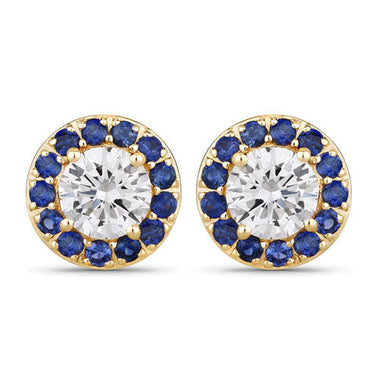 1.52 Carat Genuine Blue Sapphire and Lab Grown Diamond 14K Yellow Gold Earrings - 0