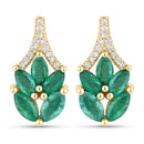 0.91 Carat Genuine Zambian Emerald and White Diamond 14K Yellow Gold Earrings-2