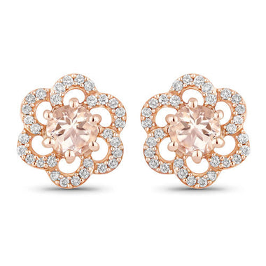 0.61 Carat Genuine Morganite and White Diamond 14K Rose Gold Earrings - 0