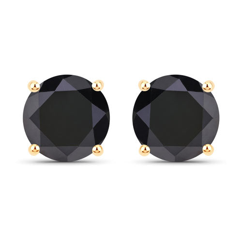 3.84 Carat Genuine Black Diamond 14K Yellow Gold Earrings
