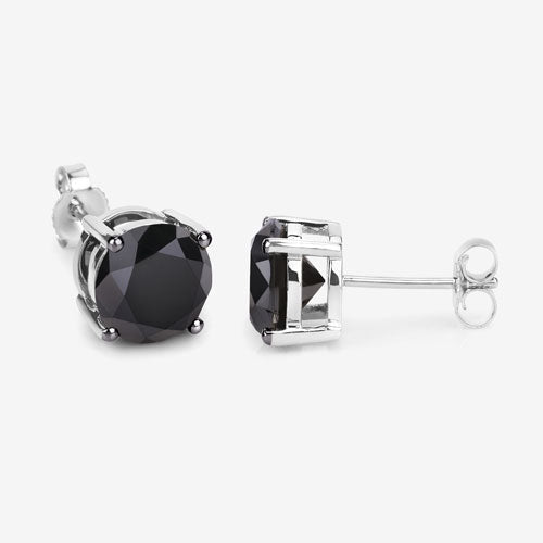 4.25 Carat Genuine Black Diamond 14K White Gold Earrings