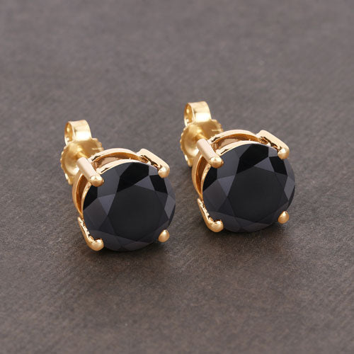 3.84 Carat Genuine Black Diamond 14K Yellow Gold Earrings