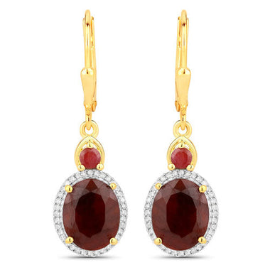 6.98 Carat Dyed Ruby and White Diamond .925 Sterling Silver Earrings - 0