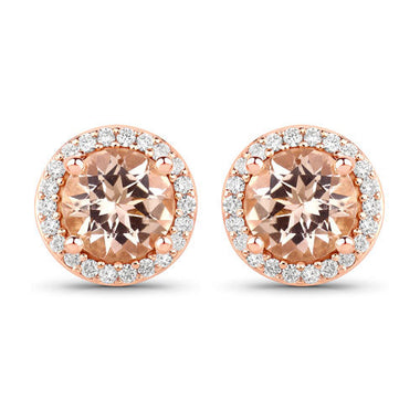 1.60 Carat Genuine Morganite and White Diamond 14K Rose Gold Earrings - 0