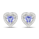 1.20 Carat Genuine Tanzanite & White Diamond .925 Sterling Silver Earrings-4