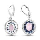 4.00 Carat Genuine Opal Pink, Blue Sapphire and White Topaz .925 Sterling Silver Earrings-3
