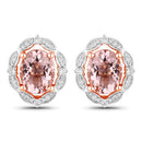 3.52 Carat Genuine Morganite and White Diamond 14K Rose Gold Earrings-3