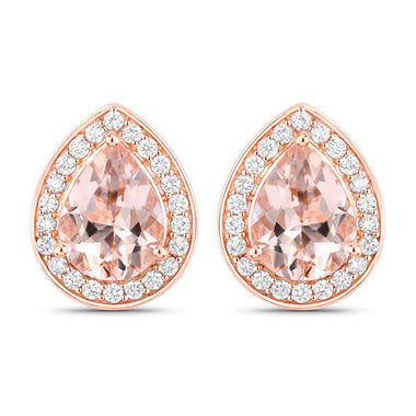 2.03 Carat Genuine Morganite and White Diamond 14K Rose Gold Earrings - 0