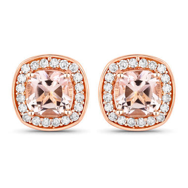 1.68 Carat Genuine Morganite and White Diamond 14K Rose Gold Earrings - 0