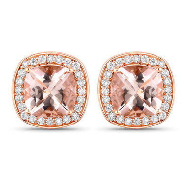 2.71 Carat Genuine Morganite and White Diamond 14K Rose Gold Earrings - 0