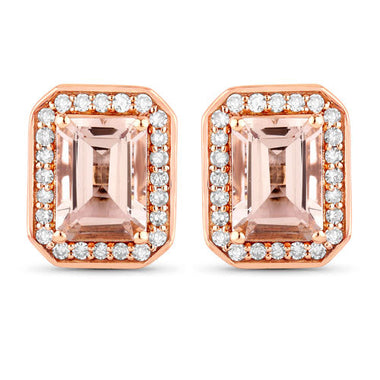 1.82 Carat Genuine Morganite and White Diamond 14K Rose Gold Earrings - 0