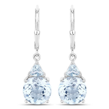7.52 Carat Genuine Baby Swiss Blue Topaz and Blue Topaz .925 Sterling Silver Earrings - 0