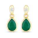 1.35 Carat Genuine Zambian Emerald and White Diamond 14K Yellow Gold Earrings-1