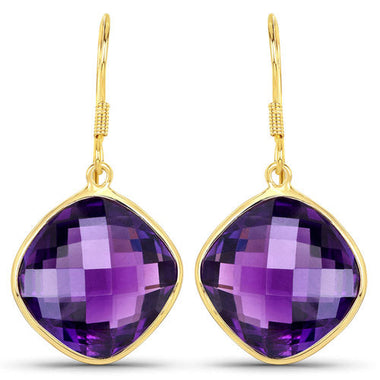 24.60 Carat Genuine Amethyst .925 Sterling Silver Earrings - 0