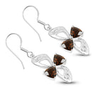 4.02 Carat Genuine Smoky Quartz and White Topaz .925 Sterling Silver Earrings-5