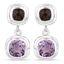 6.60 Carat Genuine Amethyst and Smoky Quartz .925 Sterling Silver Earrings-4