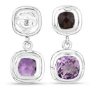 6.60 Carat Genuine Amethyst and Smoky Quartz .925 Sterling Silver Earrings-6
