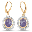 14K Yellow Gold Plated 7.42 Carat Genuine Tanzanite and White Topaz .925 Sterling Silver Earrings-4