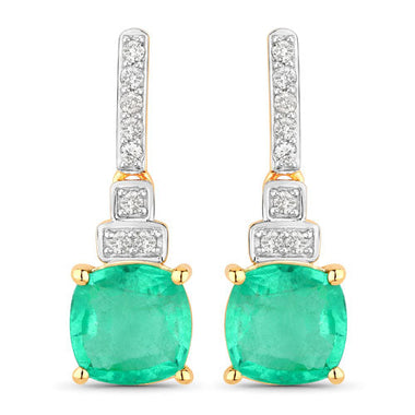 2.72 Carat Genuine Ethiopian Emerald and White Diamond 14K Yellow Gold Earrings