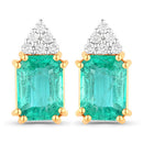 2.87 Carat Genuine Ethiopian Emerald and White Diamond 14K Yellow Gold Earrings-1