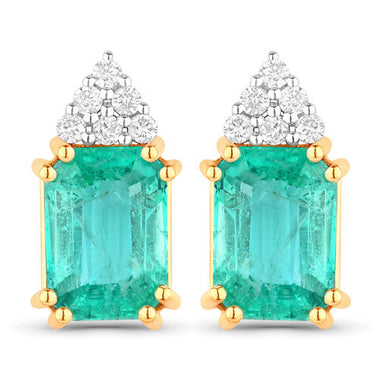 2.87 Carat Genuine Ethiopian Emerald and White Diamond 14K Yellow Gold Earrings